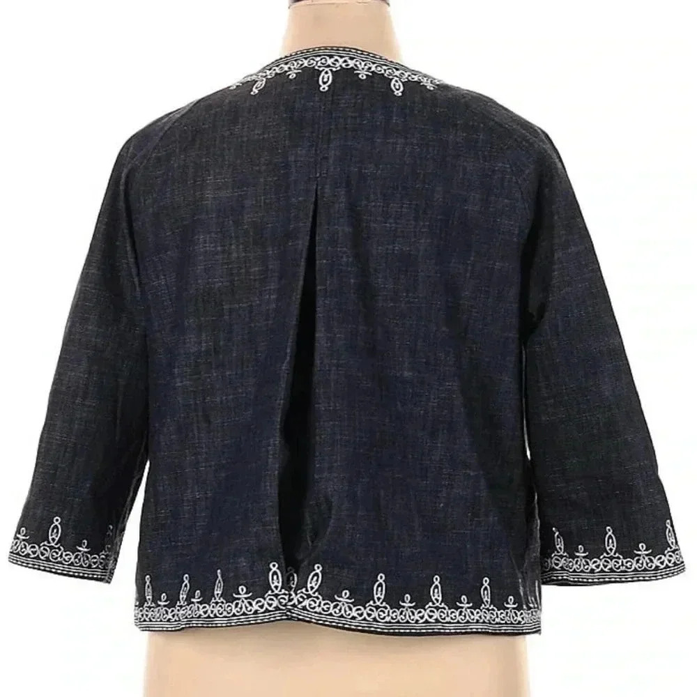 DressBarn Denim Blue Embroidered Cropped Jacket Blazer Women’s Plus Size 14W - Picture 2 of 6